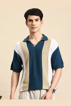 Mast & Harbour Striped Polo Collar Drop-Shoulder Sleeves Relaxed T-shirt