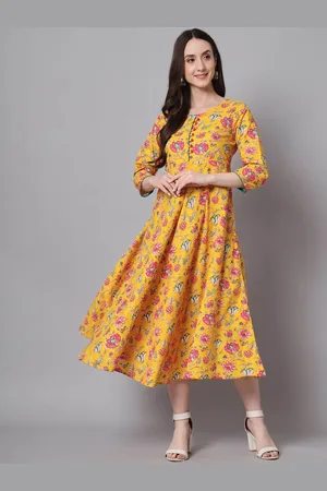 HERE&NOW Floral Printed Round Neck Anarkali Kurta