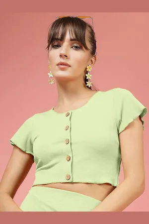 OOMPH Women Striped Round Neck Crop Top