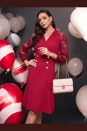 Miss Chase Women Lace Blazer Georgette Dress