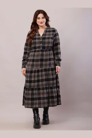 NoBarr Women Checked Cotton A-Line Midi Dress