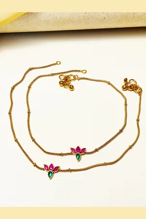 Anouk Set Of 2 Gold-Plated Stones Studded & Beads Anklets