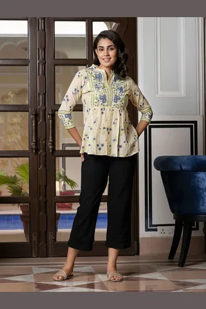 Kalini Women Floral Embroidered A-Line Cotton Top
