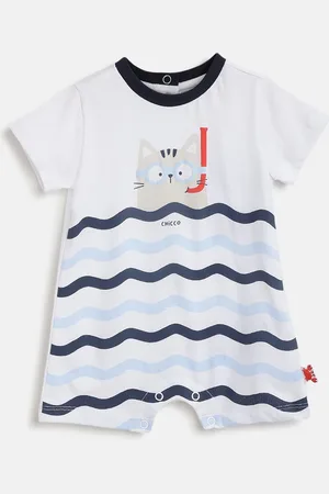 chicco Infant Boys Printed Pure Cotton Short Sleeve Romper