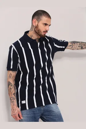 SHOWOFF Men Striped Polo Collar Cotton T-shirt
