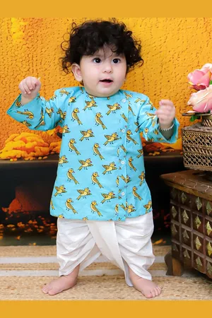 BownBee Boys Quirky Printed Round Neck Pure Cotton Straight Kurta With Dhoti Pants