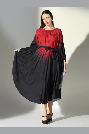 SHOWOFF Women Cotton Colourblocked Dyed Kaftan Midi Dress