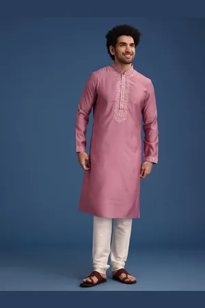 KALKI Fashion Floral Yoke Design Mandarin Collar Thread Work Straight Kurta With Churidar