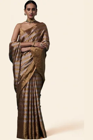 Dressfolk Striped Tissue Chanderi Saree with Blouse Piece
