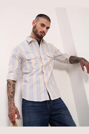 SHOWOFF Men Comfort Slim Fit Spread Collar Vertical Striped Cotton Casual Shirt