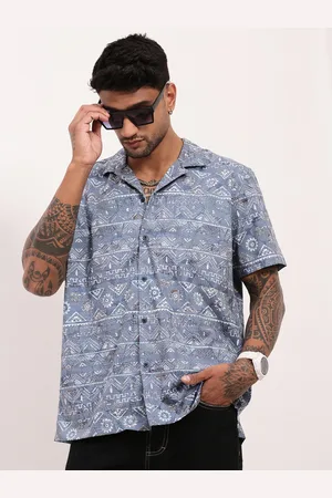 SHOWOFF Men Comfort Relaxed Fit Cuban Collar Geometric Printed Cotton Casual Shirt