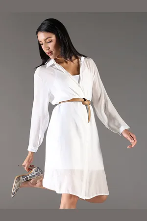 SHOWOFF Women Shirt Collar Semi Sheer Shirt Dress