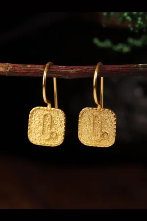 Berserk Gold Plated Capricorn Square Shaped Drop Earrings