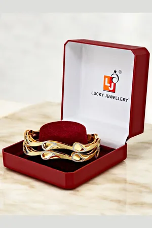Lucky Jewellery Set Of 2 18K One Gram Gold-Plated Stones-Studded Bangles