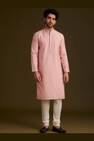 KALKI Fashion Geometric Embroidered Mandarin Collar Thread Work Kurta With Churidar
