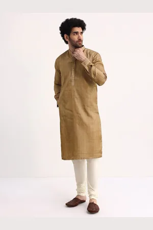 KALKI Fashion Mandarin Collar Roll-Up Sleeves Straight Kurta With Churidar