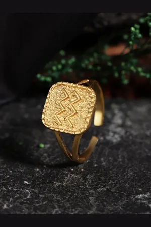 Berserk Gold-Plated Aquarius Signet Adjustable Finger Ring