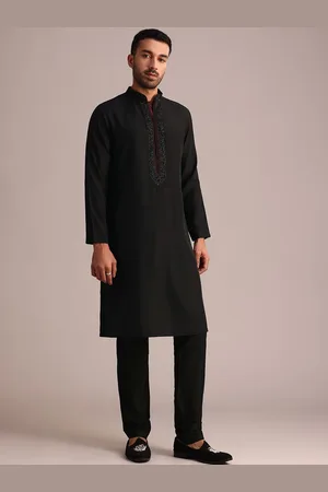 KALKI Fashion Floral Yoke Design Mandarin Collar Thread Work Straight Kurta With Churidar