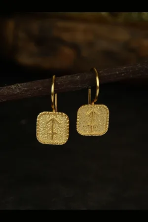 Berserk Sagittarius Gold-Plated Square Shaped Drop Earrings
