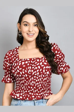 DressBerry Women Square Neck Puff Sleeve Peplum Top
