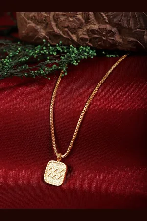 Berserk Gold-Plated Brass Aquarius Square Pendant With Chain