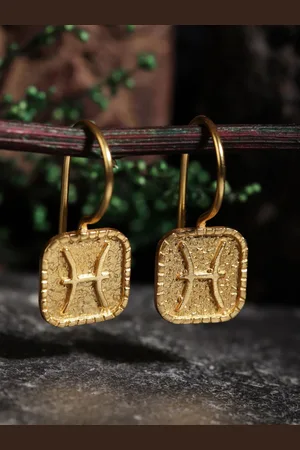 Berserk Pisces Gold-Plated Square Shaped Drop Earrings