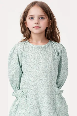 French Connection Girls Floral Print Bishop Sleeve Ruffled A-Line Dress