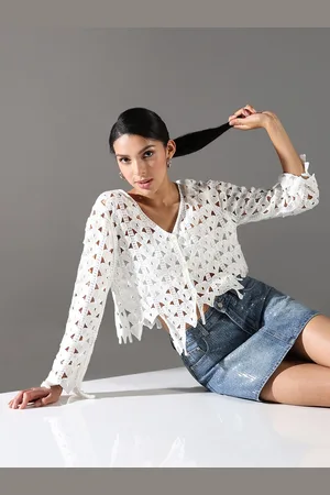 SHOWOFF Women Self Design V-Neck Crop Top
