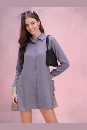 DressBerry Crepe Shirt Mini Dress with Pocket Detail