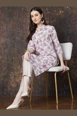 Lifestyle Floral Printed Mandarin Collar Straight Kurta