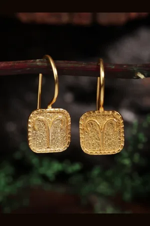 Berserk Gold-Plated Aries Square Shaped Drop Earrings