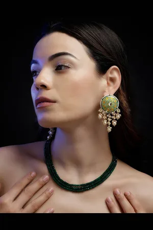 DUGRISTYLE Gold-Plated Kundan Studded Circular Shaped Drop Earrings