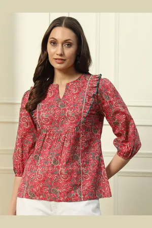 FIORRA Floral Print Cotton Lace Top