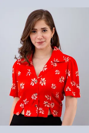 DressBerry Women Floral Printed Shirt Style Crop Top