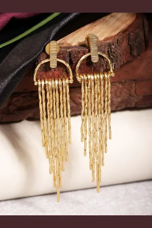 Berserk Gold-Plated Contemporary Shaped Tasselled Drop Earrings