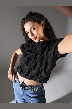 SHOWOFF Women Puff Sleeve Chiffon Crop Top