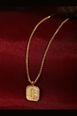 Berserk Gold-Plated Brass Capricorn Square Pendant With Chain