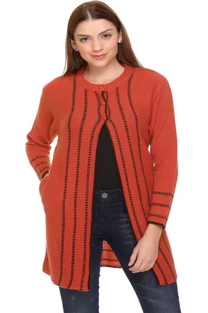 CLAPTON Women Striped Woollen Longline Cardigan