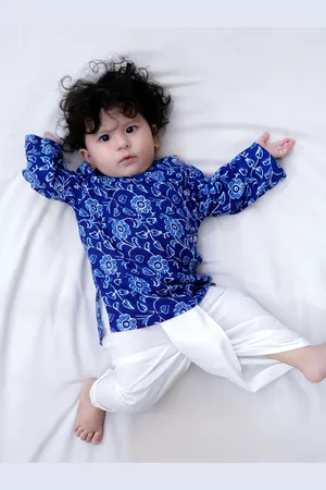 BownBee Boys Floral Printed Round Neck Pure Cotton Straight Kurta With Dhoti Pants