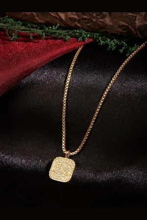 Berserk Gold-Plated Brass Cancer Square Pendant With Chain