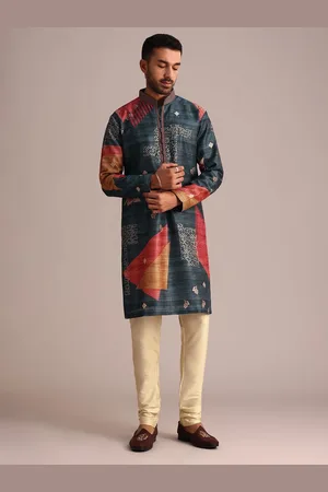 KALKI Fashion Geometric Printed Thread Work Straight Kurta With Churidar