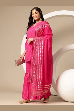Sztori Plus Size Printed Gotta Patti Kurti with Sharara & Dupatta
