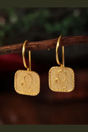 Berserk Gold-Plated Leo Square Shaped Drop Earrings