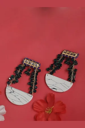 DUGRISTYLE Sabz-e-Bahaar Gold-Plated Kundan Studded & Beaded Contemporary Drop Earrings