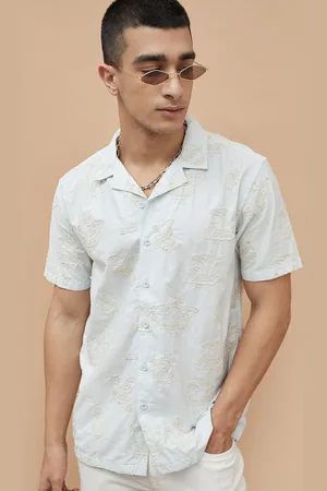 Lifestyle Men Cuban Collar Conversational Printed Cotton Casual Shirt