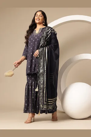 Sztori Plus Size Printed Gotta Patti Kurti with Sharara & Dupatta