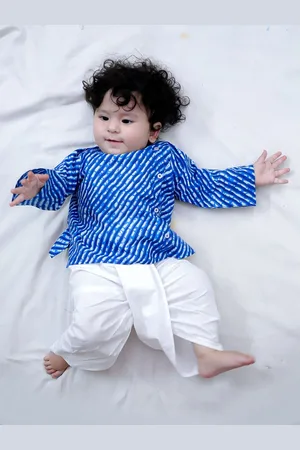 BownBee Boys Leheriya Printed Round Neck Pure Cotton Straight Kurta With Dhoti Pants