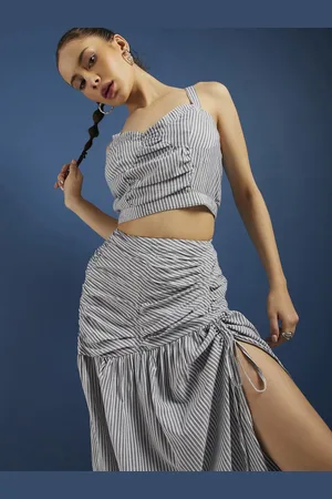 DressBerry Banker Striped Ruched Slit Detailed Co-ord Set