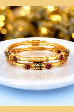 Lucky Jewellery Set Of 2 18K One Gram Gold-Plated Stones-Studded Bangles