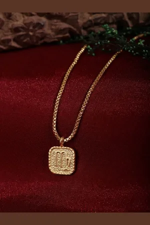 Berserk Gold Plated Virgo Square Pendant with Chain